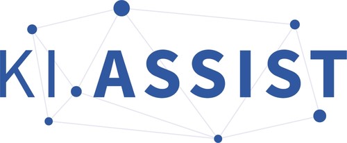 Logo: In der Mitte steht in Blau "KI.ASSIST". Rund herum sind blaue Punkte, die miteinander durch graue Linien verbunden sind.